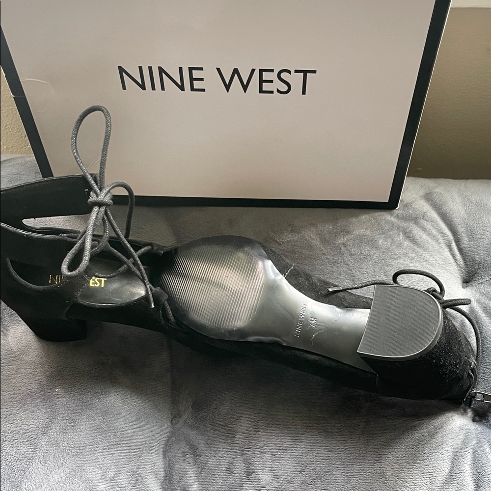 Nine West Black Suede Heels with Ankle Tie - Picture 2 of 5